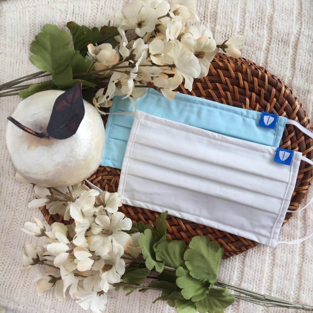 NEW! 2 PACK Cloth Face Mask - Coral Blue & White